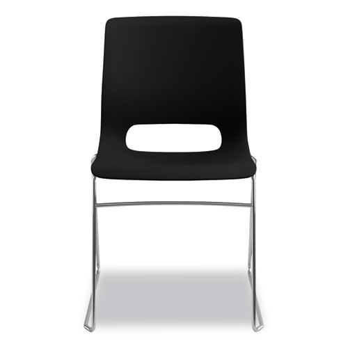 Image of Hon® Motivate High-Density Stacking Chair, Supports Up To 300 Lb, 17.75" Seat Height, Onyx Seat, Black Back, Chrome Base, 4/Carton