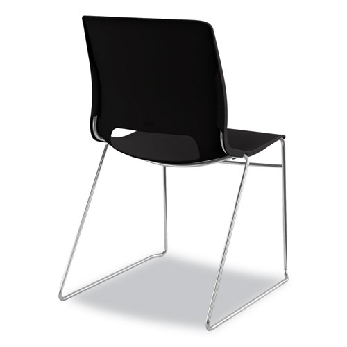 Image of Hon® Motivate High-Density Stacking Chair, Supports Up To 300 Lb, 17.75" Seat Height, Onyx Seat, Black Back, Chrome Base, 4/Carton