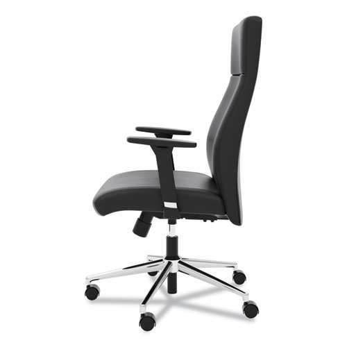 Image of Hon® Define Executive High-Back Leather Chair, Supports 250 Lb, 17" To 21" Seat Height, Black Seat/Back, Polished Chrome Base