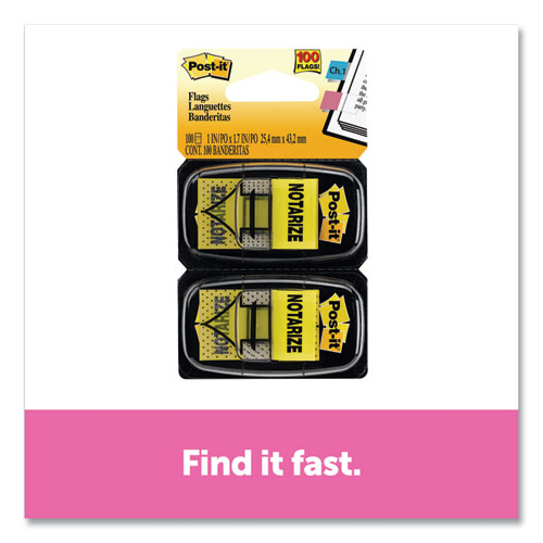 Image of Arrow Message 1" Page Flags, "Notarize," Yellow, 50 Flags/Dispenser, 2 Dispensers/Pack