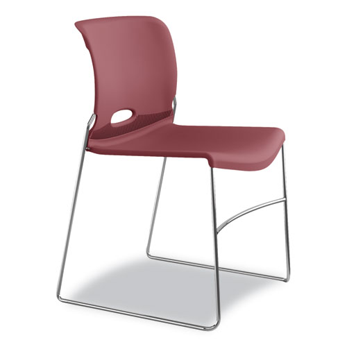 Olson Stacker High Density Chair, Supports 300 lb, 17.75" Seat Height, Mulberry Seat, Mulberry Back, Chrome Base, 4/Carton
