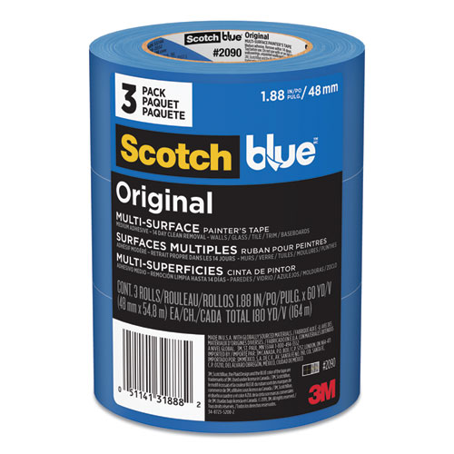 Image of Original Multi-Surface Painter's Tape, 3" Core, 1.88" x 60 yds, Blue, 3/Pack