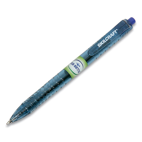 7520016827168 SKILCRAFT Recycled Water Bottle Ballpoint Pen, Retractable, Fine 0.5 mm, Blue Ink, Clear Barrel, Dozen