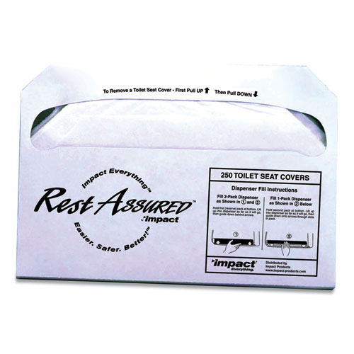 Impact® Rest Assured Seat Covers, 14.25 x 16.85, White, 250/Pack, 20 Packs/Carton