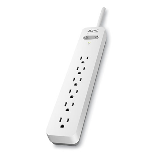 Essential SurgeArrest Surge Protector, 6 AC Outlets, 6 ft Cord, 1,080 J, White/Gray