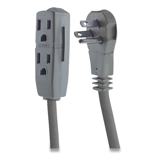 Power Strip, 3 Outlets, 15 ft Cord, Gray