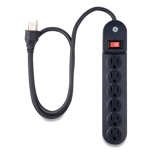 Heavy Duty Six Outlet Power Strip, 3 ft Cord, Black