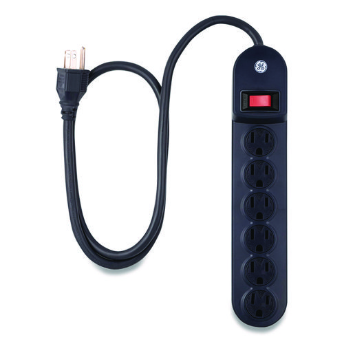 GE Heavy Duty Six Outlet Power Strip, 3 ft Cord, Black