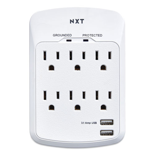 NXT Technologies™ Wall-Mount Surge Protector, 6 AC Outlets/2 USB Ports, 1,200 J, White