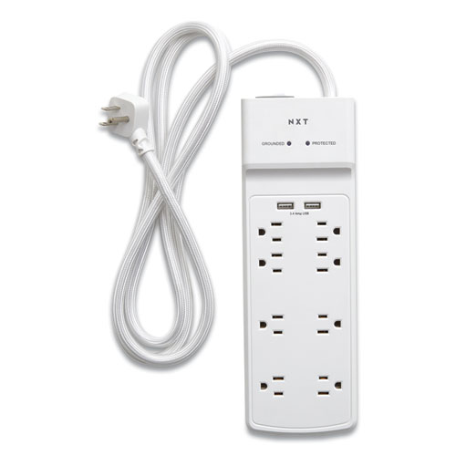 Surge Protector, 8 AC Outlets/2 USB Ports, 6 ft Cord, 2,100 J, White