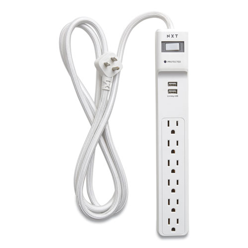 Surge Protector, 6 AC Outlets, 2 USB Ports, 6 ft Cord, 900 J, White