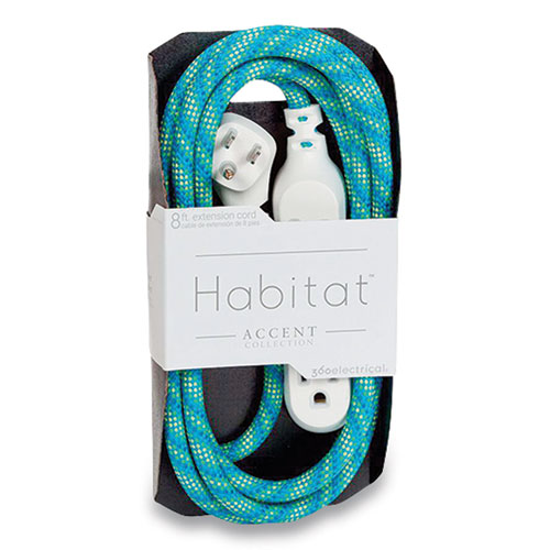 Habitat Accent Collection Braided AC Extension Cord, 8 ft, 13 A, Mint Julep
