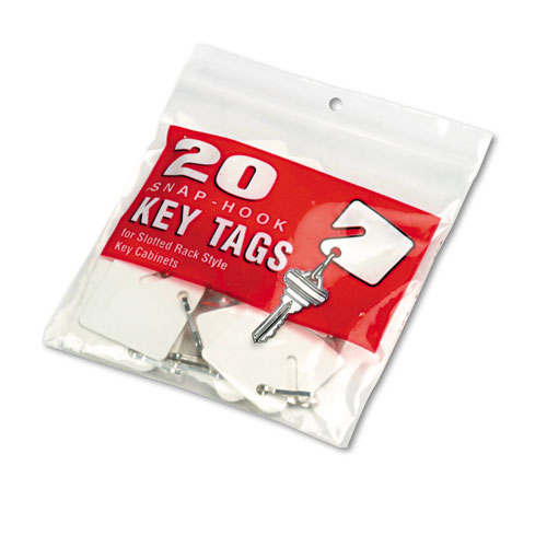 Slotted Rack Key Tags, Plastic, 1 1/2 X 1 1/2, White, 20/pack