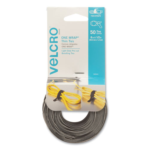 VELCRO® Brand ONE-WRAP Pre-Cut Standard Ties, 0.75" x 12", Black