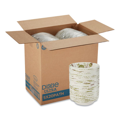 Image of Pathways Heavyweight Paper Bowls, 20 oz, Green/Burgundy, 500/Carton