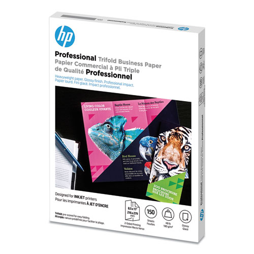 Image of Hp Professional Trifold Business Paper, 48 Lb Bond Weight, 8.5 X 11, Glossy White, 150/Pack