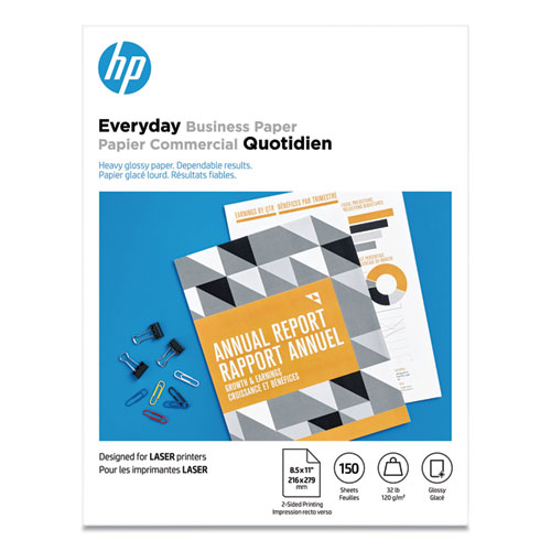 HP Everyday Business Paper, 32 lb Bond Weight, 8.5 x 11, Glossy White, 150/Pack