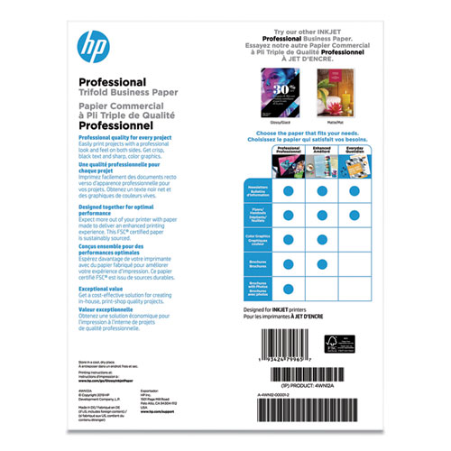 Professional Trifold Business Paper, 48 lb, 8.5 x 11, Glossy White, 150/Pack