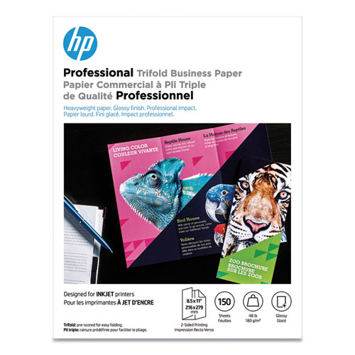 HP Professional Trifold Business Paper, 48 lb Bond Weight, 8.5 x 11, Glossy White, 150/Pack