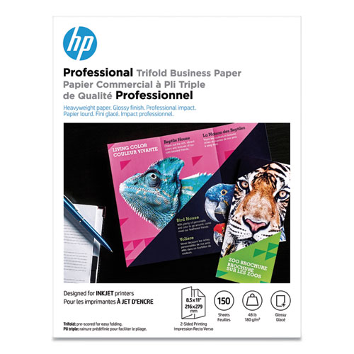 Hp Professional Trifold Business Paper, 48 Lb Bond Weight, 8.5 X 11, Glossy White, 150/Pack