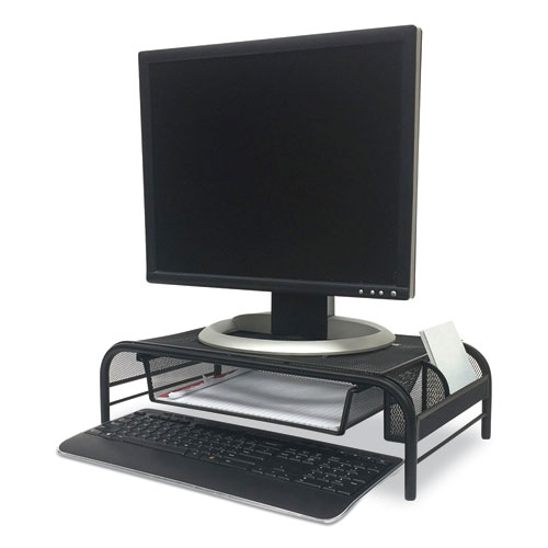 Raise Metal Mesh Monitor Stand with Drawer, 20" x 11.5" x 5.6", Black, Supports 25 lbs