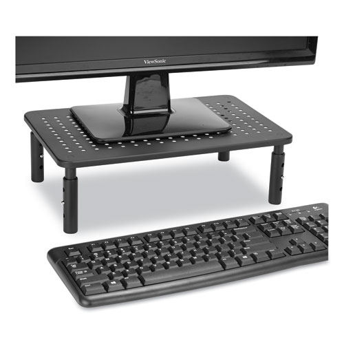 Image of Adjustable Rectangular Monitor Stand, 14" x 9" x 3.25" to 5.25", Black, Supports 44 lbs
