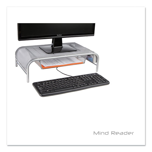 Raise Metal Mesh Monitor Stand with Drawer, 20" x 12" x 5.75", Silver, Supports 25 lbs