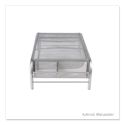 Raise Metal Mesh Monitor Stand with Drawer, 20" x 12" x 5.75", Silver, Supports 25 lbs