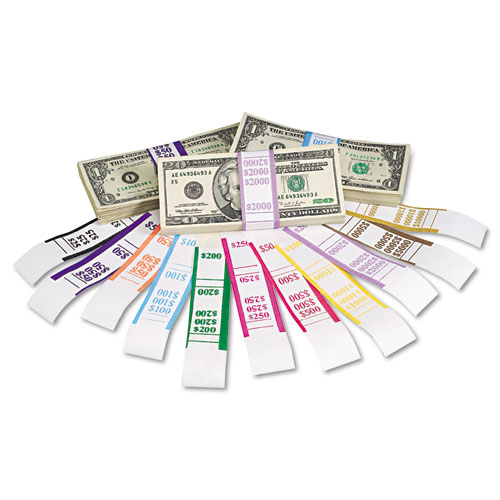$250 Self-Adhesive 1000/Pack Color-Coded Kraft Currency Straps Dollar Bill 