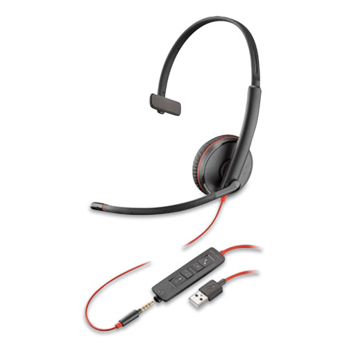 Blackwire 3215 Monaural Over The Head Headset, Black/Red
