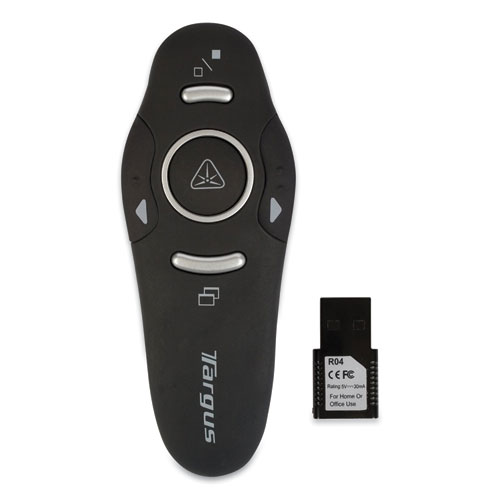 Wireless USB Presenter with Laser Pointer, Class 2, 50 ft Range, Black