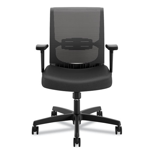 CONVERGENCE MID-BACK TASK CHAIR WITH SWIVEL-TILT CONTROL, SUPPORTS UP TO 275 LBS, VINYL, BLACK SEAT/BACK, BLACK BASE