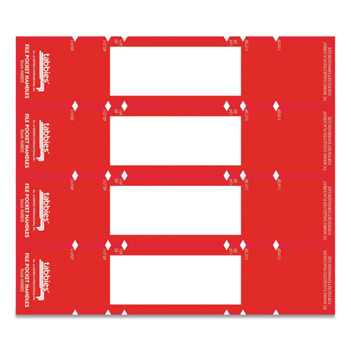 Image of Tabbies® File Pocket Handles, 9.63 X 2, Red/White, 4/Sheet, 12 Sheets/Pack