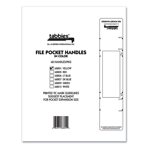File Pocket Handles, 9.63 x 2, Yellow/White, 4/Sheet, 12 Sheets/Pack