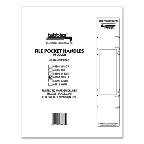 Image of Tabbies® File Pocket Handles, 9.63 X 2, Dark Blue/White, 4/Sheet, 12 Sheets/Pack
