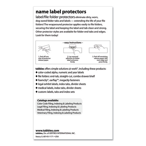 Image of Tabbies® Self-Adhesive Label/File Folder Protector, Top Tab, 3.5 X 2, Clear, 500/Box