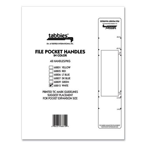 Image of Tabbies® File Pocket Handles, 9.63 X 2, White, 4/Sheet, 12 Sheets/Pack