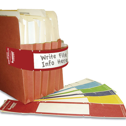 File Pocket Handles, 9.63 x 2, Red/White, 4/Sheet, 12 Sheets/Pack