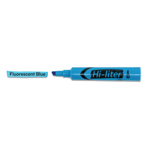 Image of HI-LITER Desk-Style Highlighters, Fluorescent Blue Ink, Chisel Tip, Blue/Black Barrel, Dozen