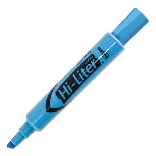 Image of HI-LITER Desk-Style Highlighters, Light Blue Ink, Chisel Tip, Light Blue/Black Barrel, Dozen