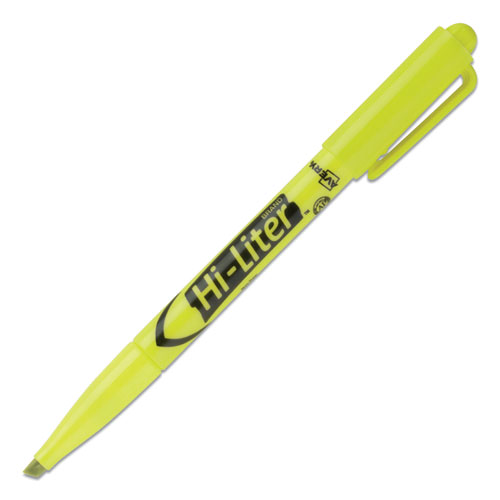 Image of HI-LITER Pen-Style Highlighters, Fluorescent Yellow Ink, Chisel Tip, Yellow/Black Barrel, Dozen