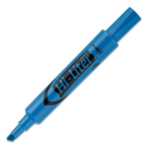 Image of HI-LITER Desk-Style Highlighters, Fluorescent Blue Ink, Chisel Tip, Blue/Black Barrel, Dozen