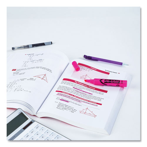 Image of HI-LITER Desk-Style Highlighters, Fluorescent Pink Ink, Chisel Tip, Pink/Black Barrel, Dozen