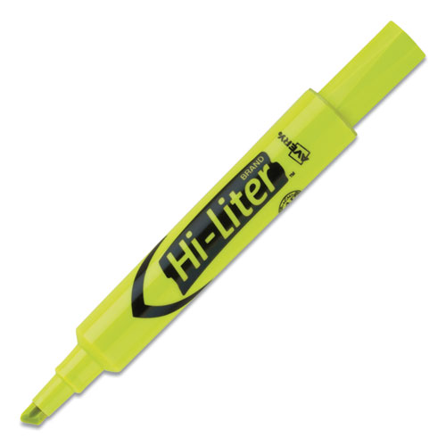 Image of HI-LITER Desk-Style Highlighters, Fluorescent Yellow Ink, Chisel Tip, Yellow/Black Barrel, Dozen