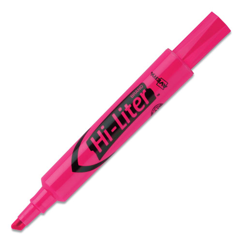 Image of Avery® Hi-Liter Desk-Style Highlighters, Fluorescent Pink Ink, Chisel Tip, Pink/Black Barrel, Dozen