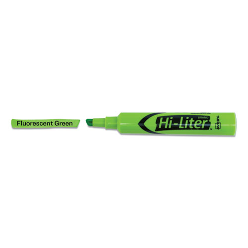 Image of HI-LITER Desk-Style Highlighters, Fluorescent Green Ink, Chisel Tip, Green/Black Barrel, Dozen