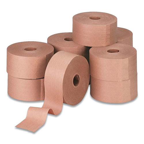 Image of Water-Activated Reinforced Carton Sealing Tape, 3" Core, 3" x 150 yds, Natural Kraft, 10/Carton