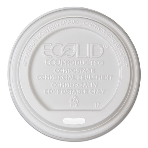 ECOLID RENEWABLE/COMPOSTABLE HOT CUP LID, PLA, FITS 10-20 OZ HOT CUPS, 50/PACK, 16 PACKS/CARTON