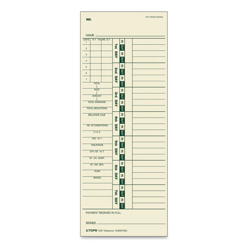 Image of Tops™ Time Clock Cards, Replacement For 10-800762, Two Sides, 3.5 X 9, 500/Box