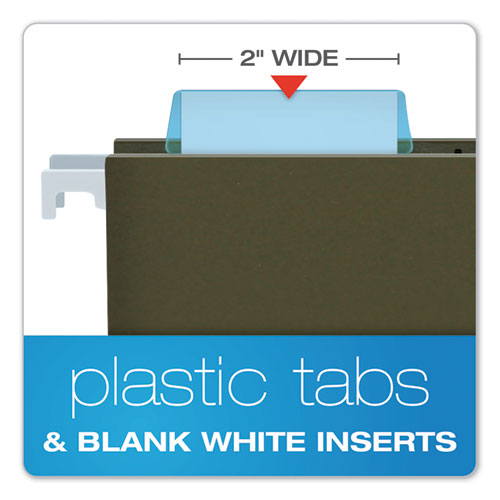 Image of Transparent Colored Tabs For Hanging File Folders, 1/5-Cut, Blue, 2" Wide, 25/Pack